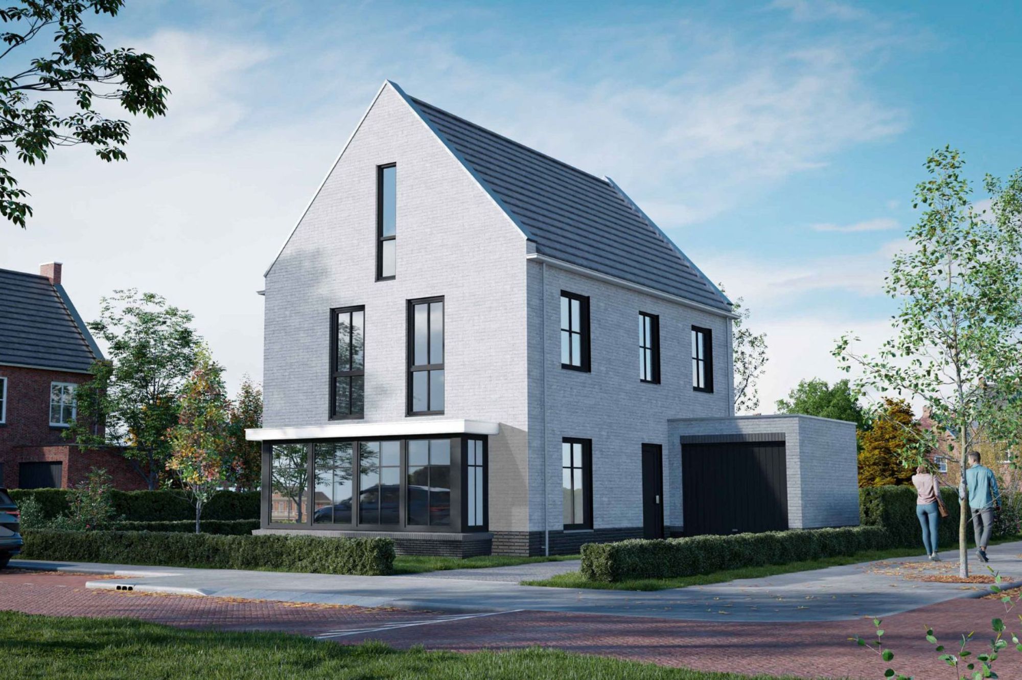 Woningtype julia modern wit gesaust metselwerk zwarte kozijnen heerlijkhuis bouwen