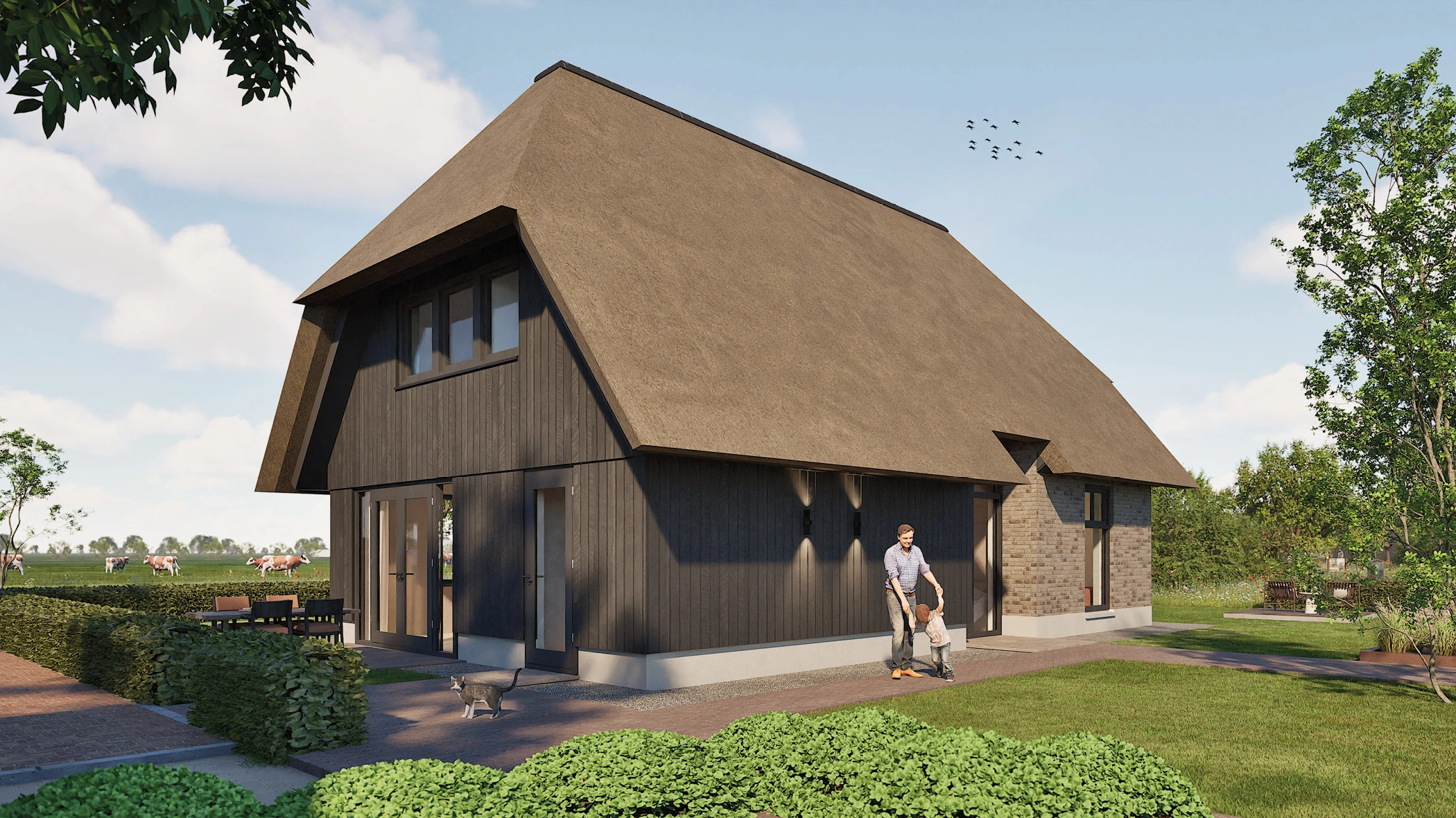 Schuin vooraanzicht van woningtype Emma in Nijbroek